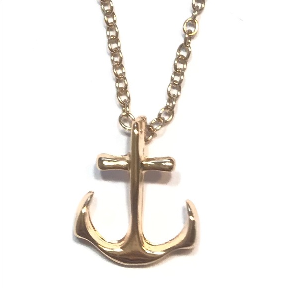 Shiny Yellow Gold Plated Anchor Necklace - Picture 3 of 4